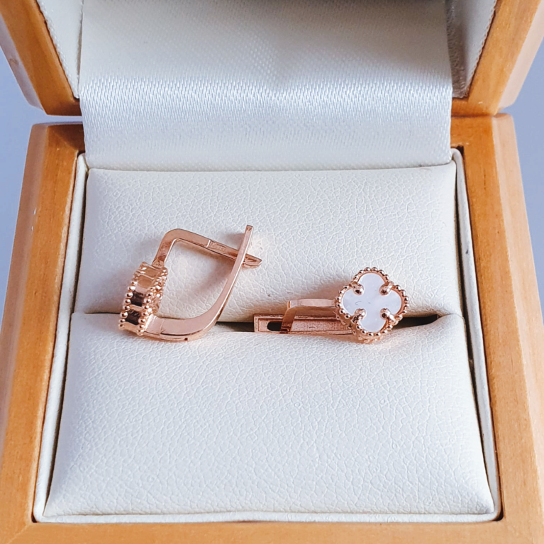 Clover leaf earrings covered white enamel