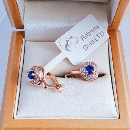 Earrings with white zirconia and dark blue topaz stone