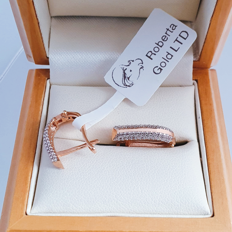 Golden earrings with white gold and zirconia stones