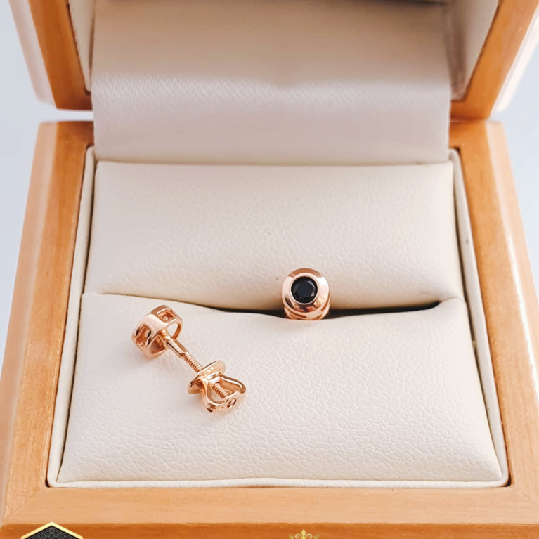 Golden Stud earrings with black zirconia