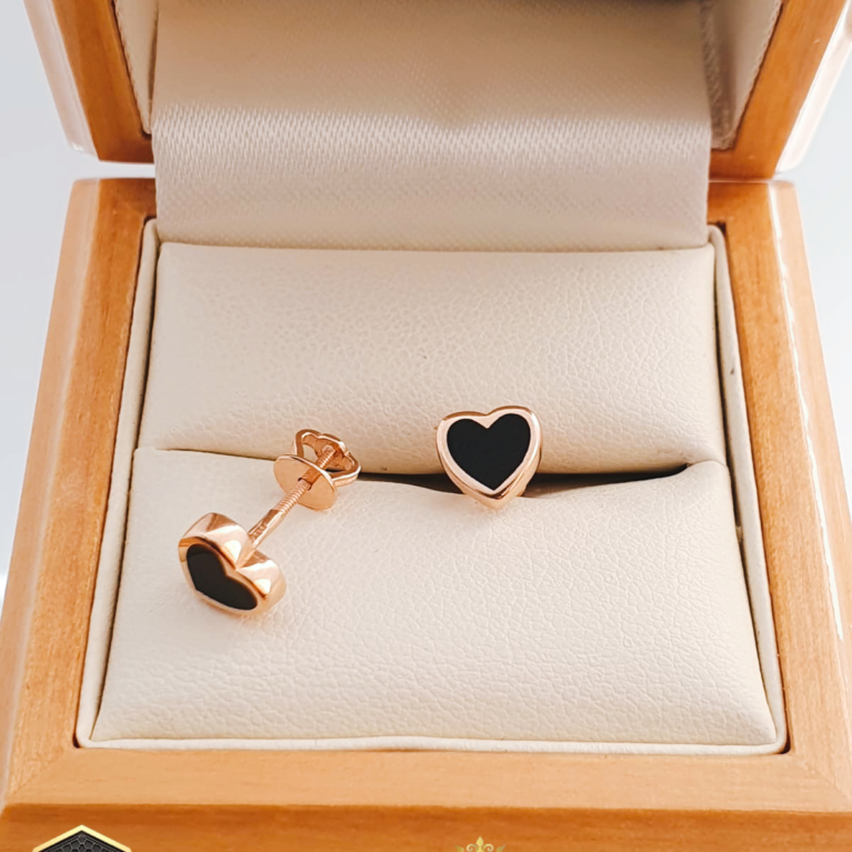 Golden Stud earrings with black enamel