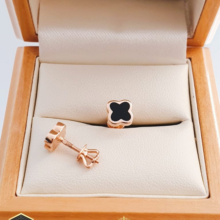 Golden Stud earrings with black enamel