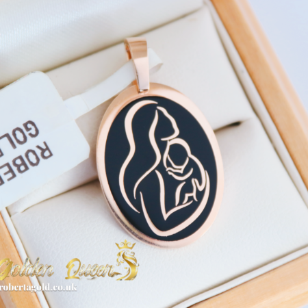 Mother and child pedant with black enamel