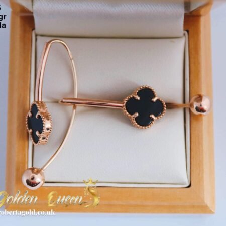 Long clover leaf earrings with black enamel